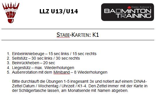 Badmintontraining Krafttraining Stabikarte 1